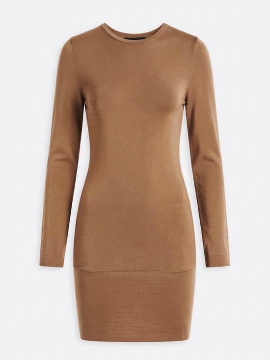 Dresses & Skirts - Vintage 90s Brand “Hot Sauce” Tan Long Sleeve Bodycon Mini Dress Minimalist